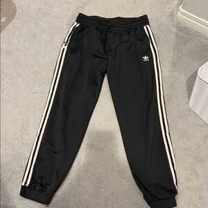 adidas Black Track Pants with Light Pink Side Stripes